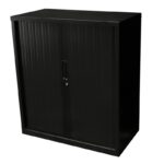 tambour-door-cupboards-black -cabinets-lockers-benchmark-shelving-storage-australia
