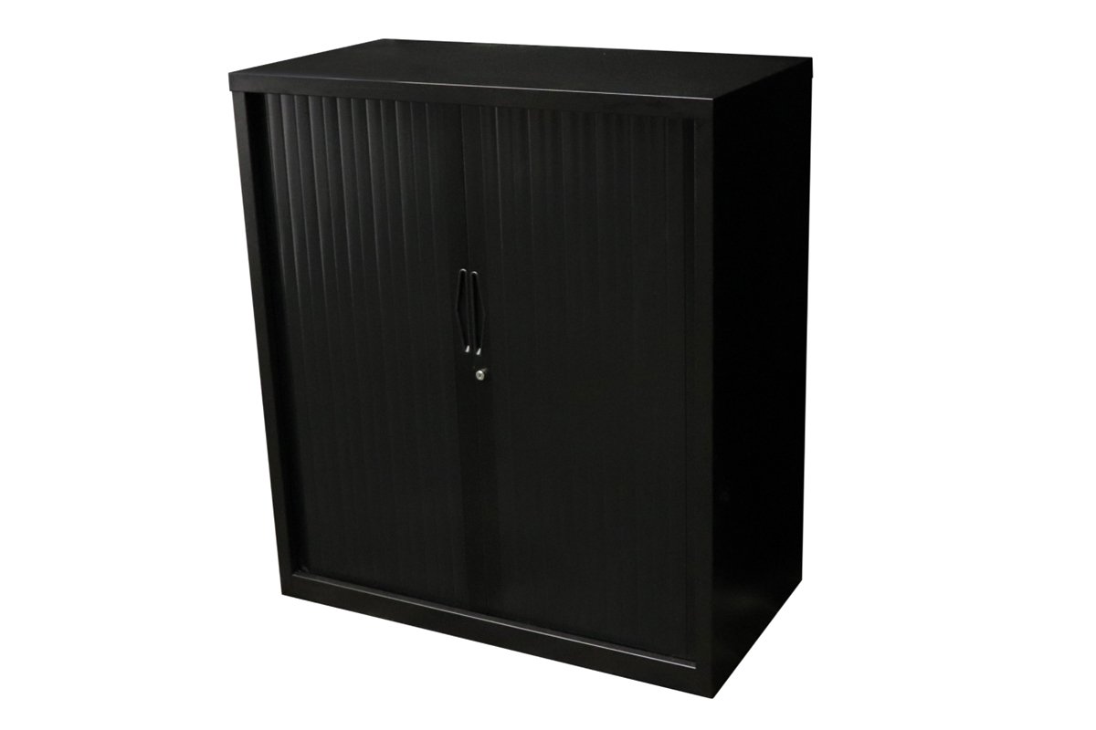 tambour-door-cupboards-black -cabinets-lockers-benchmark-shelving-storage-australia