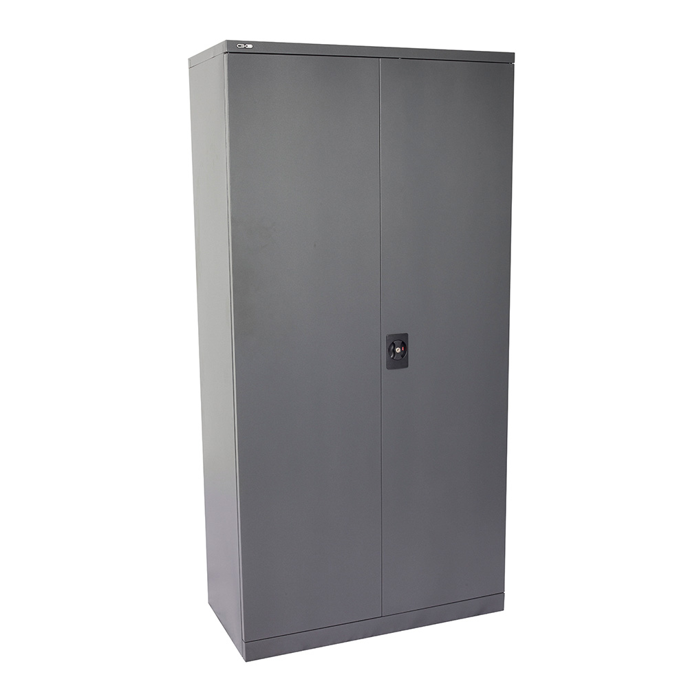 steel-swing-door-cupboard-1800H-graphite-ripple-benchmark-shelving-storage